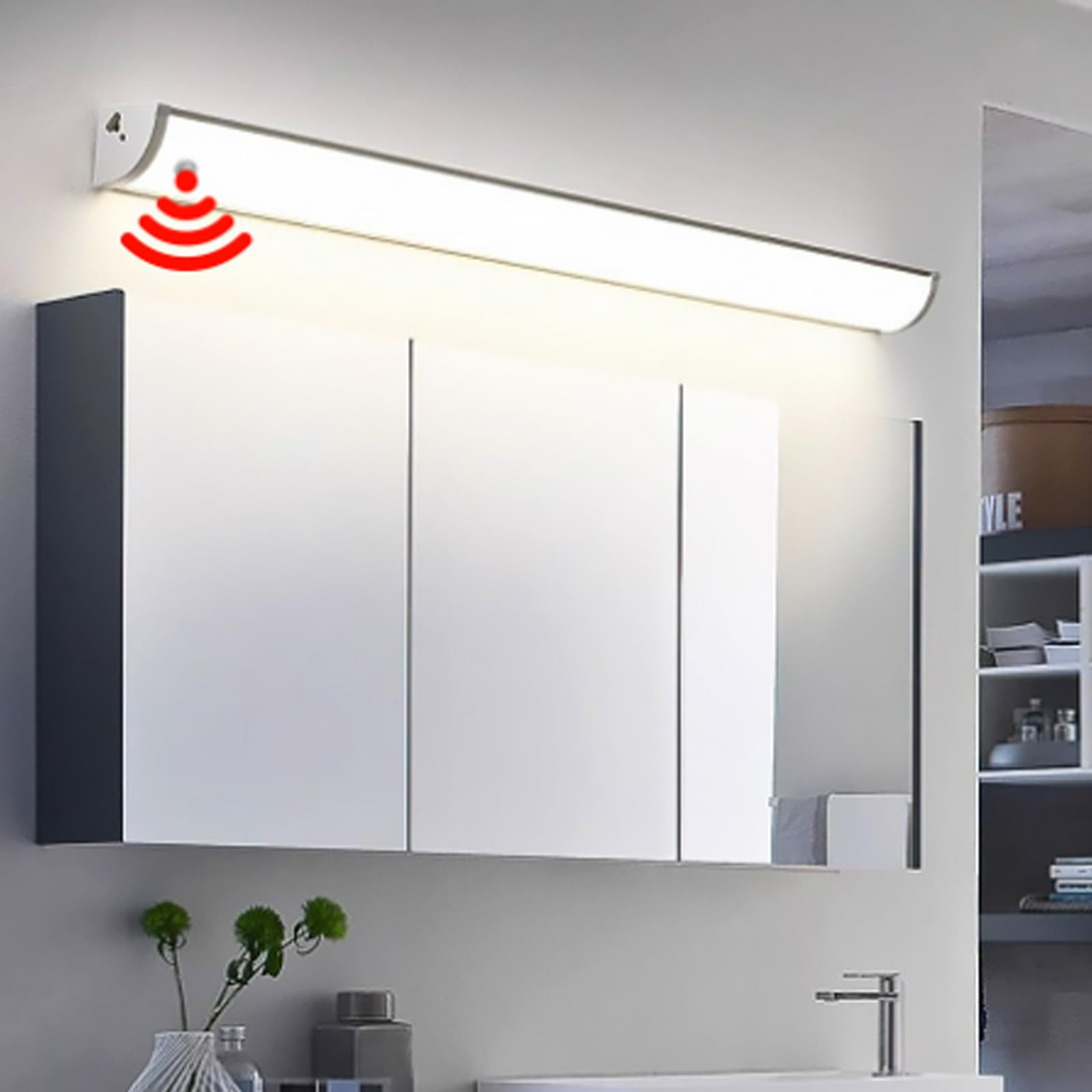 LED Moderne Wandbeleuchtung mit 120° Bewegungsmelder Wandlampe mit Schalter Stecker Wandleuchte Innenraum Minimalistisch Lang Rechteckig für Wohnzimmer Schlafzimmer (30cm,Neutrales Licht)