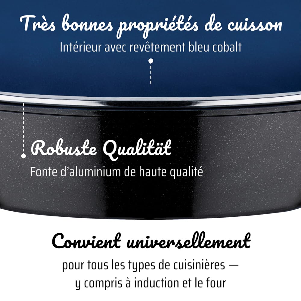 GSW Rôtissoire carrée Ceramica – rôtissoire avec Couvercle, idéale pour mijoter, étuver et rôtir, également pour Induction et Four – Bleu, Fonte d'aluminium, 5 litres