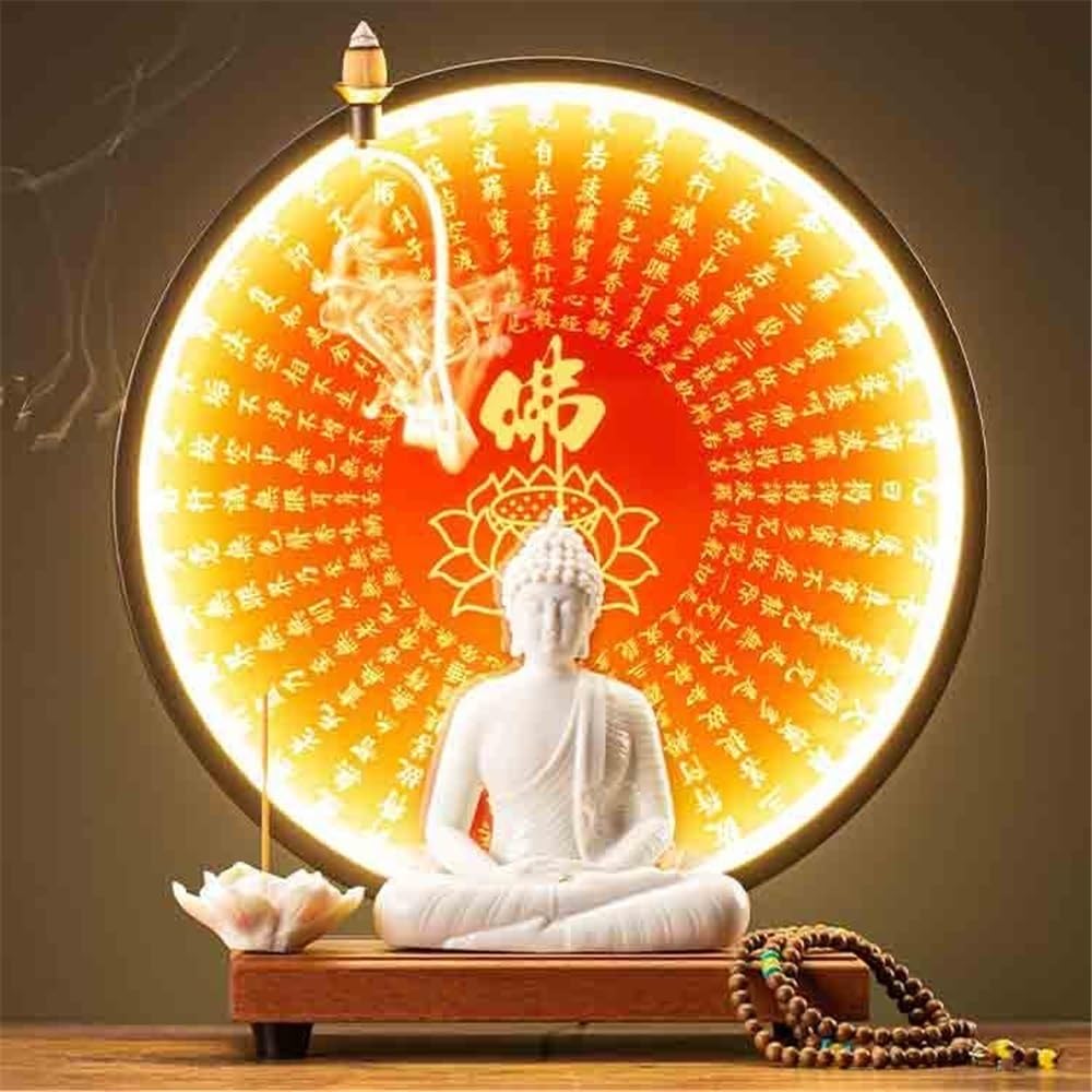 Estatua de Feng Shui Estatua de Buda de cerámica Adorno de Escritorio Oficina Sala de Estar Adorno de Feng Shui con círculo de luz roja Figura de la Suerte de la Riqueza