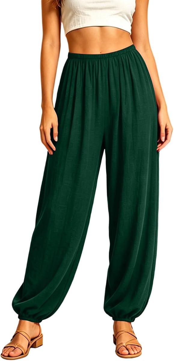 Pantalones de harén sueltos para mujer, pantalones de yoga de cintura alta, pantalones casuales, cómodos, pantalones de entrenamiento con bolsillos