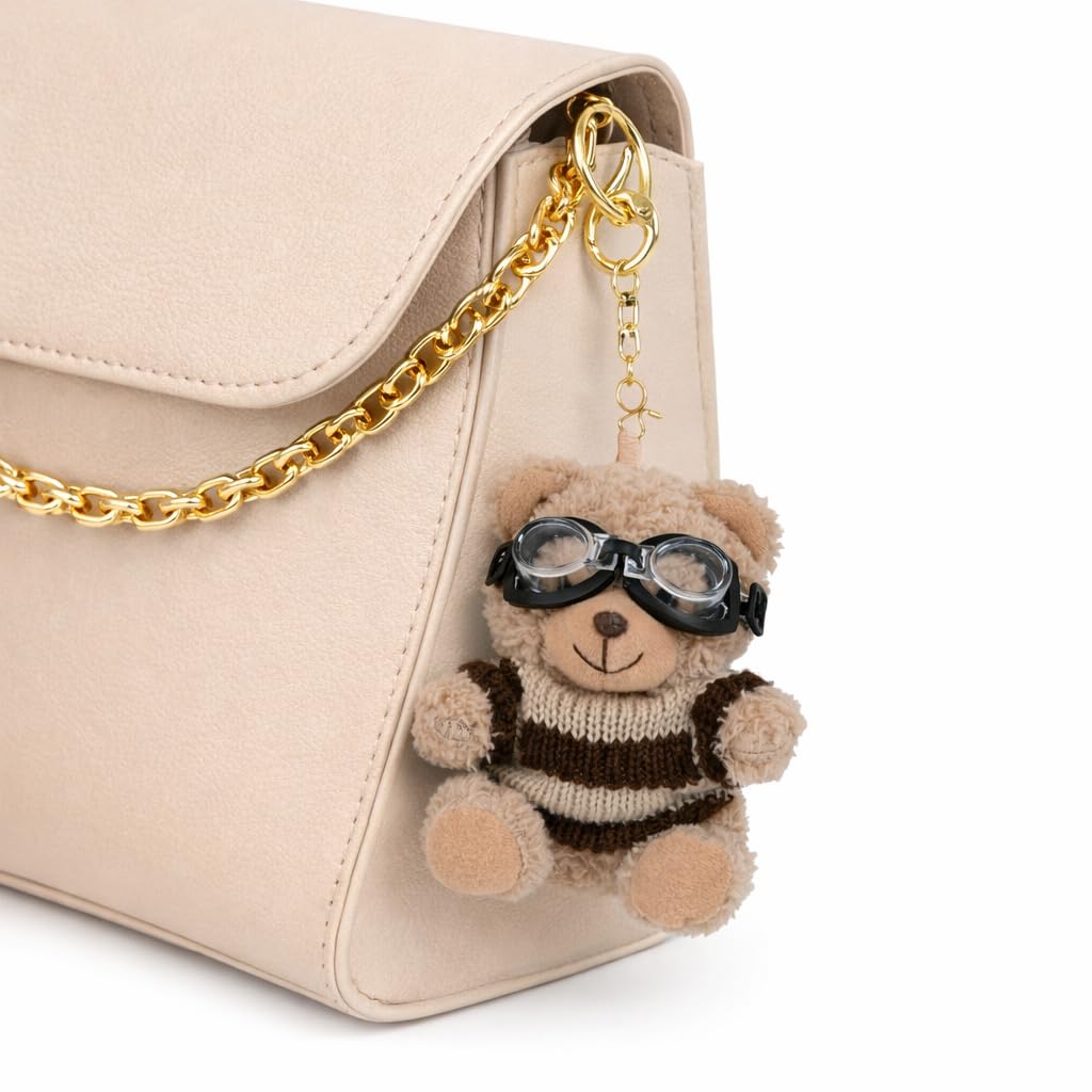 Cute Plush Animal Keychain, Soft Grey Stuffed Character Bag Charm with Gold Metal Clasp, Decorative Accessory for Backpacks and Cars-image-27