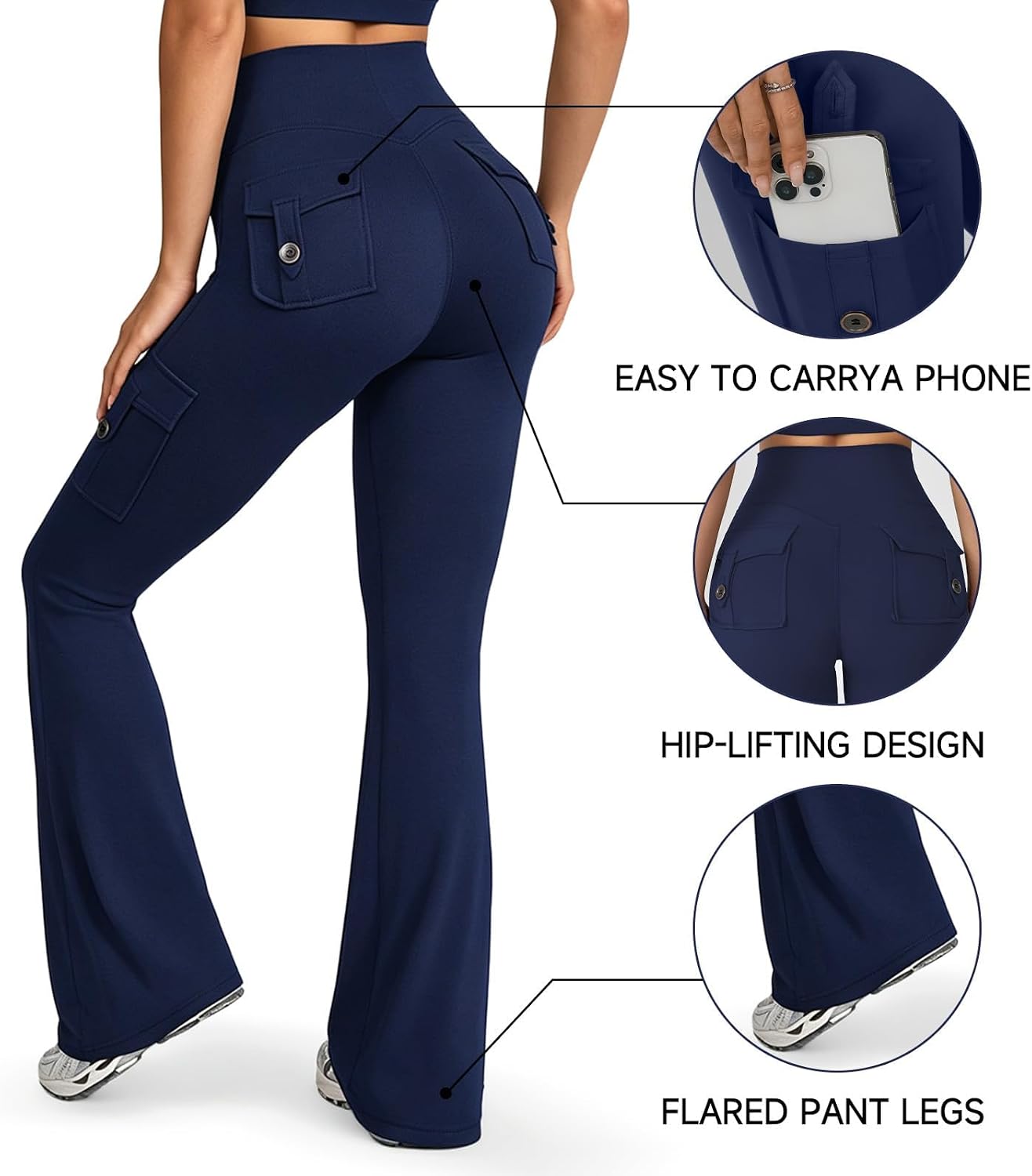 Women Workout Flare Leggings with Pockets Yoga Pants Women High Waisted Cargo Gym No Front Seam Leggings