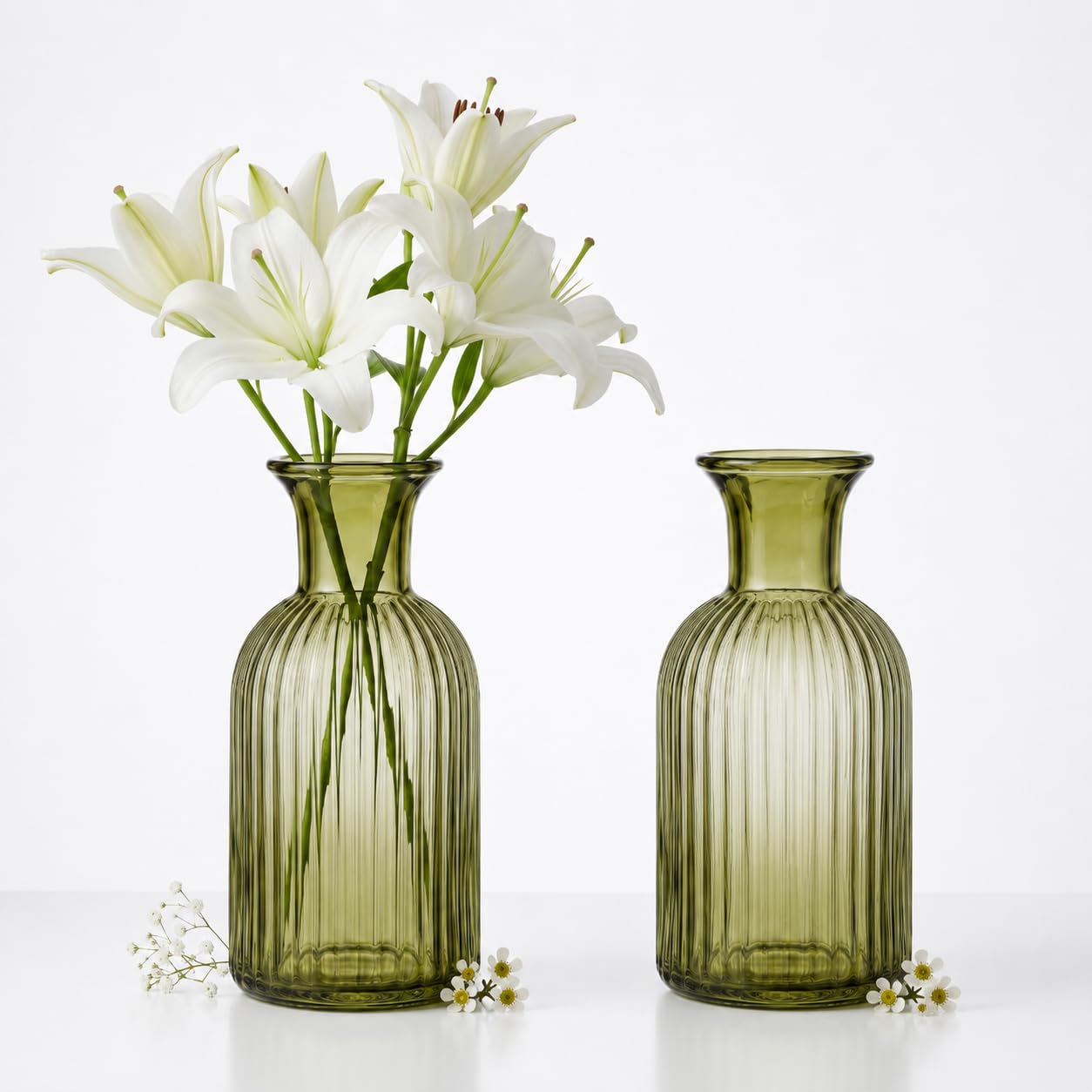 Green Floral Glass Flower Vase for Office Desk & Table Centerpiece Decor-picture-23