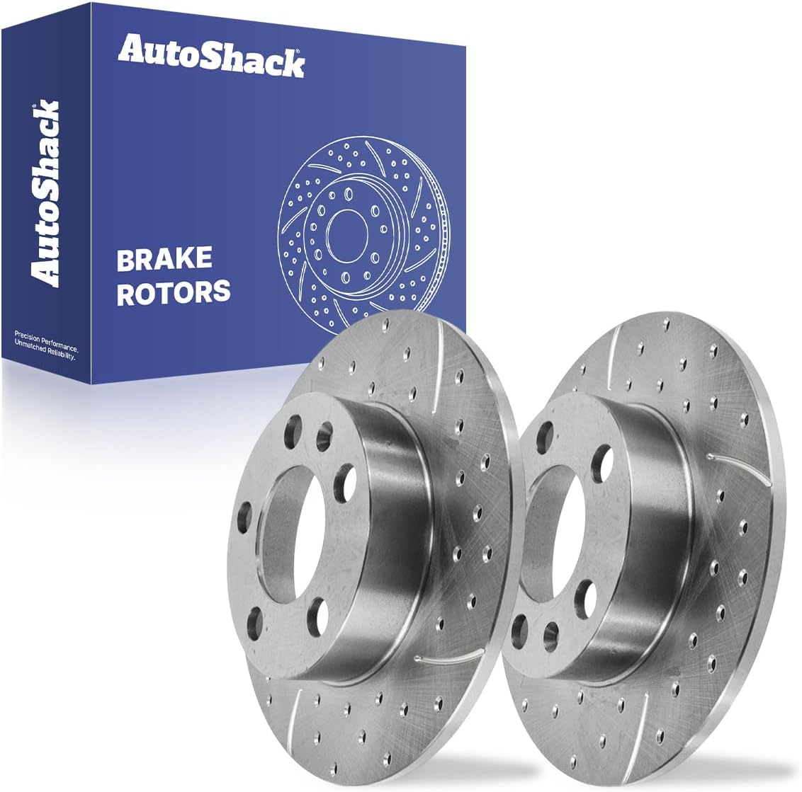 AutoShack Rear Solid Drilled & Slotted Silver Zinc Coated Brake Rotors 2-PC Set Replacement for 1999-2010 Volkswagen Jetta 1998-2011 Volkswagen Beetle 1998-2004 Audi A3 SilverShield Pro 9.13" (232 mm)