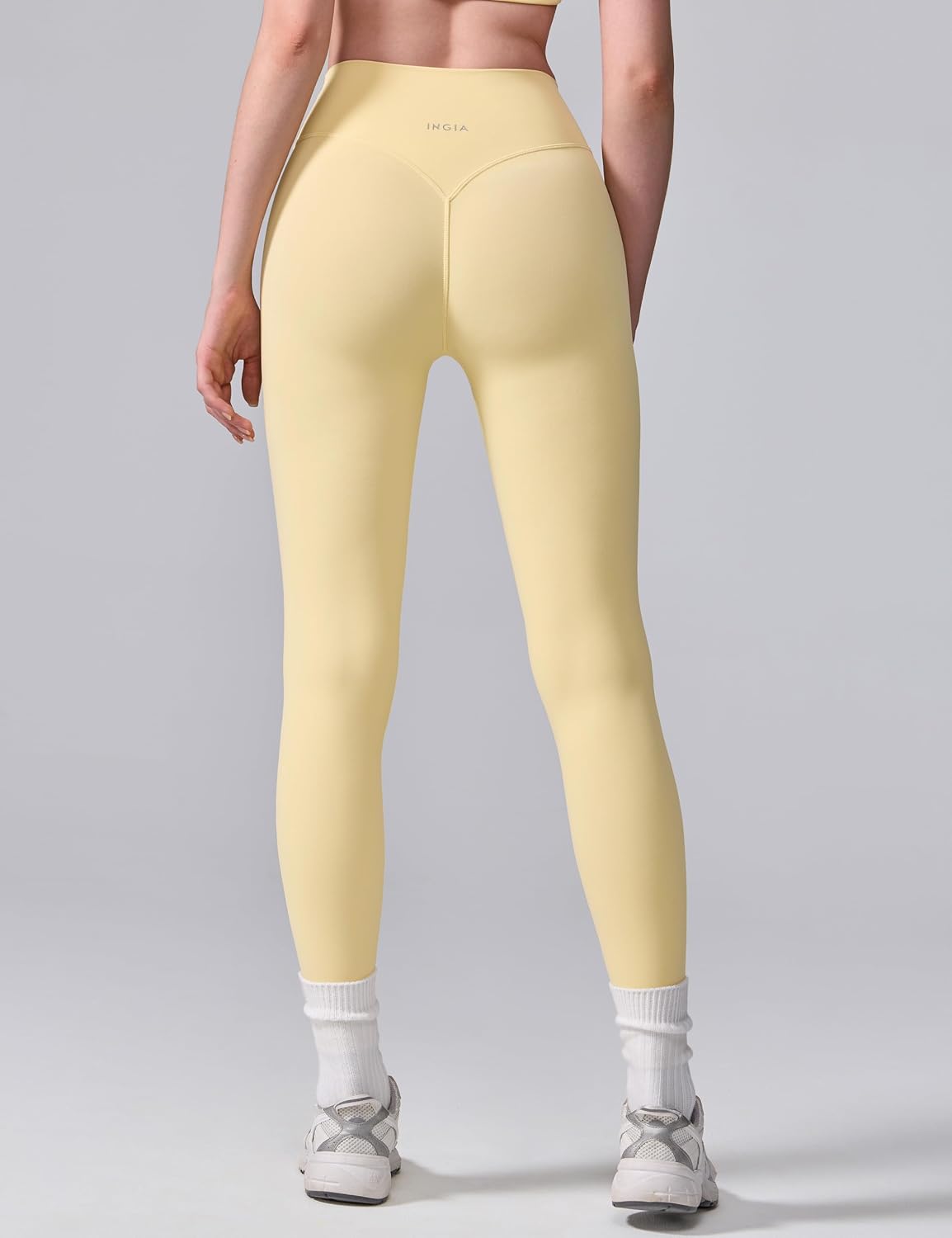 INGIA Womens High Waist No Front Seam Scrunch Butt Leggings Workouts 25 Inches V-Back Scrunch Booty Gym Yoga Pants