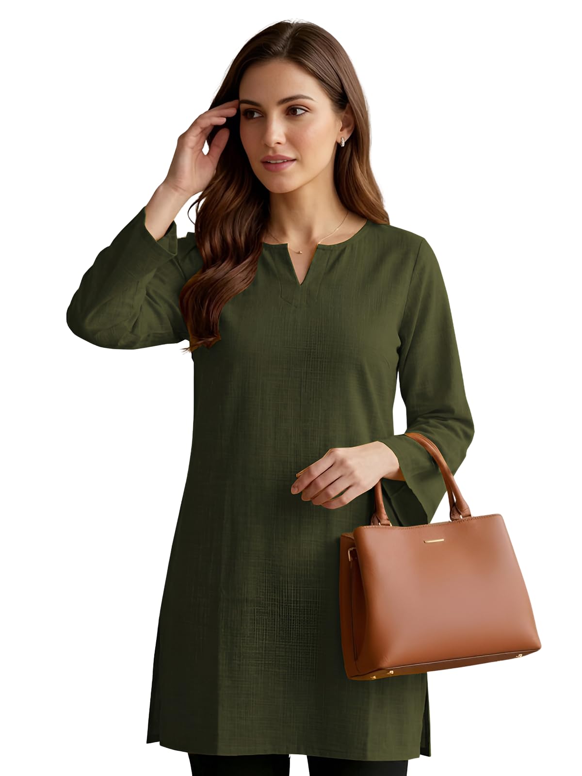 Highlander Tunic Tops for Women Stylish | Tunic Kurtis Tops for Women Cotton | Long Top for Woman Full Sleeves Western Top for Woman in neutral