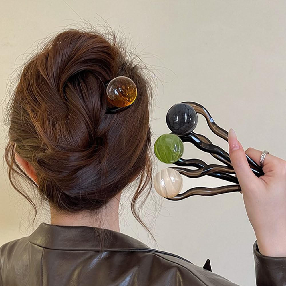 Horquillas francesas en forma de U para el pelo con perlas francesas para mujer, elegantes horquillas francesas, pinzas de acetato para el pelo, horquillas marrones, horquillas para moños, accesorios