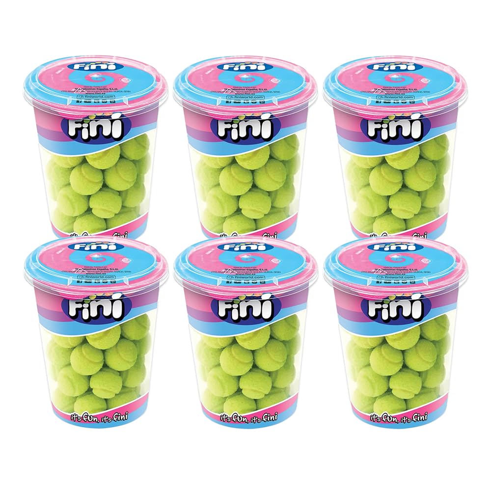 Fini Tennis Ball Gomme da Masticare con Ripieno Gusto Limone Pacco con 6 Barattoli da 200 gr