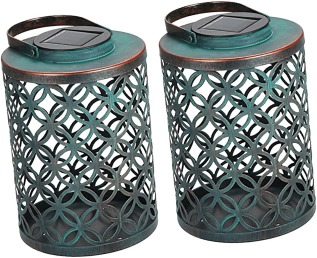 Veemoon 2pc Vintage Solar Lanterns with Intelligent Light Sensor Hanging Garden Lights for Outdoor Patio Driveway Decor Realistic Candle Effect