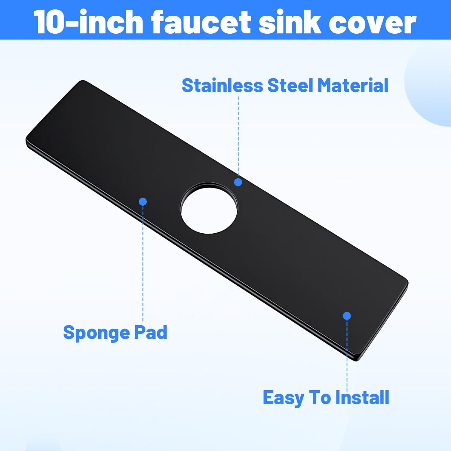 Kitchen Faucet Sink Hole Cover, Deck Plate Escutcheon, 10 Inch 1 Hole Long Rectangle Cover Plate, Plumbing Covers Plates for Kitchen Bathroom Vanity Sink Faucet Mat Stainless Steel, Matte Black
