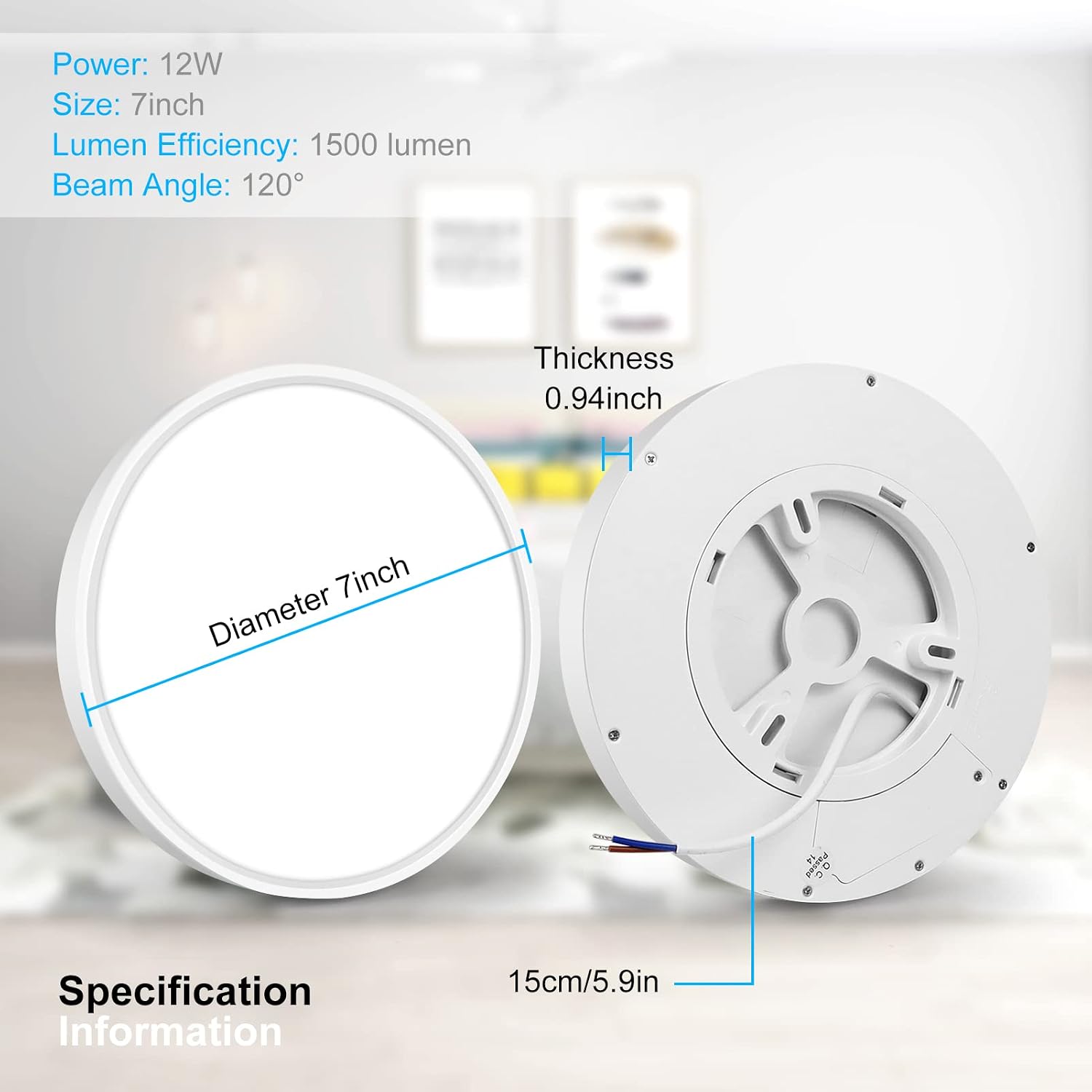 inShareplus 7inch LED Ceiling Light Fixture, White 12W(120W Equiv) 5000K Daylight White Flush Mount Ceiling Lights, Super Bright, Ultra-Thin, 1500LM Ceiling Lamp for Bedroom, Kitchen, Office, Hallway image 3