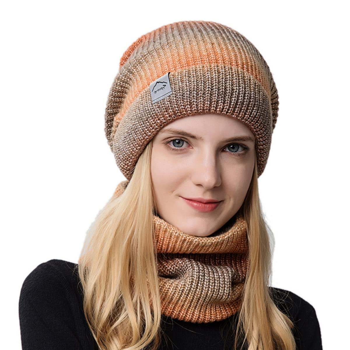 gustave Orange Winter Caps for Women,Fleece Lined Womens Beanie Cap Hat with Neck Scarf, Knitted Warm Winter Hat Neck Warmer Scarf Mask Set-picture-27