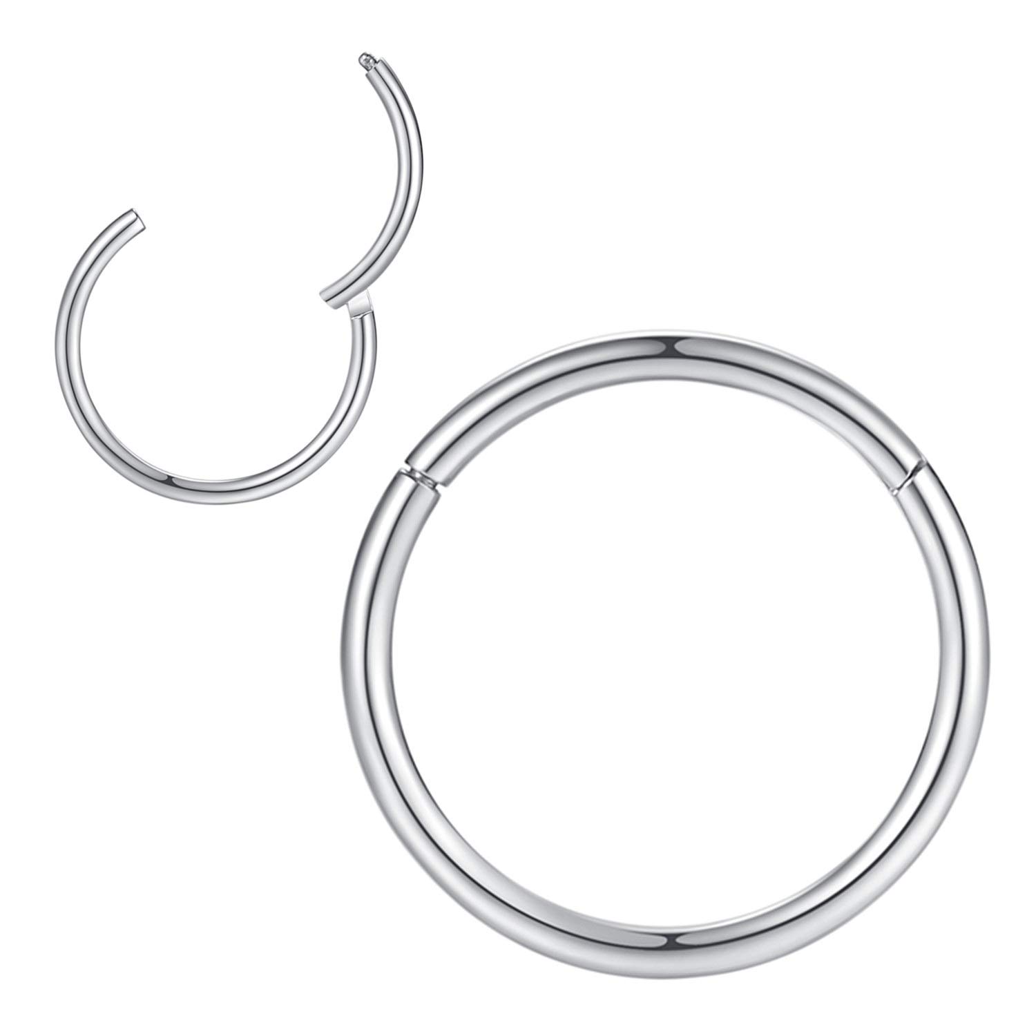 Popuhoops 316L Surgical Steel Hinged Nose Rings Hoop Suptum Ring Body Piercing Lip Rings Helix Cartilage Rook Earrings 20G 18G 16G 14G 12G 10G 8G, Diameter 5mm to 16mm, Gold-Rose Gold-Silver-Black — view 12