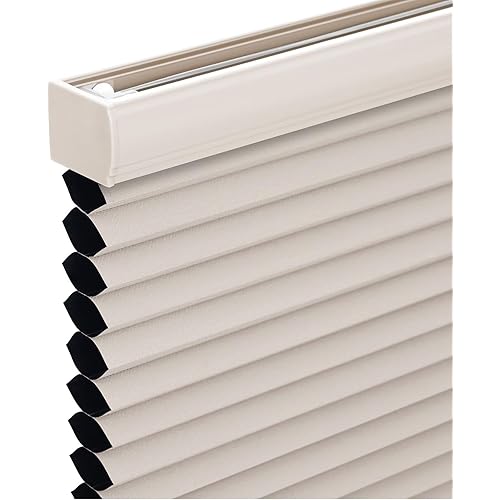 Changshade Cordless Cellular Shades, Blackout Honeycomb Shades for Windows, Pull Down Pleated Blinds, Easy to Install for Indoor Windows and French Doors,24" W x 64" H, Beige