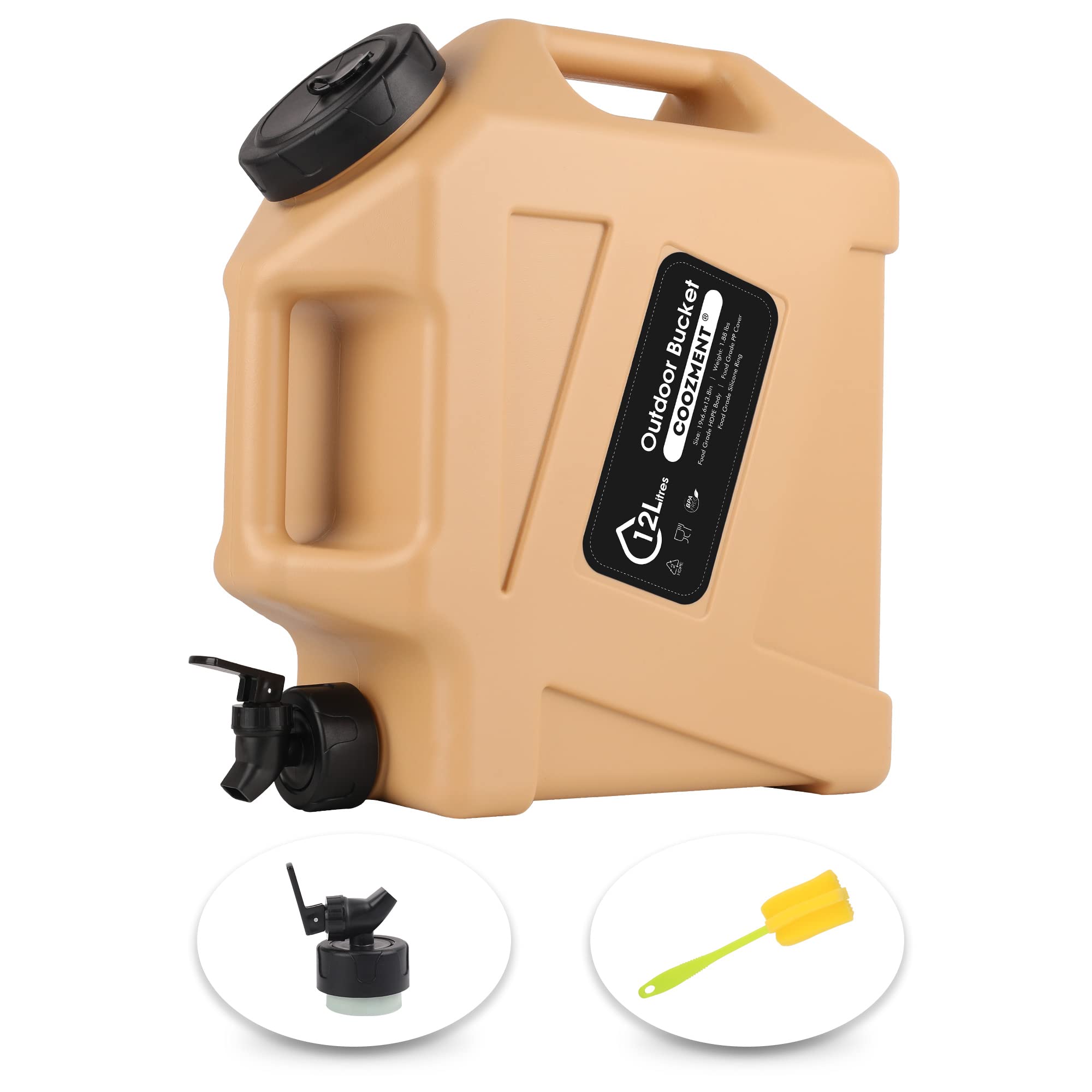 3.2 Gallon (12L) Portable Water Containers with Spigot, BPA Free Water Jug, Off-white Water Tank, Multifunction Water Storage Containers for Camping Outdoor Hiking,Emergency Stroage,Drink