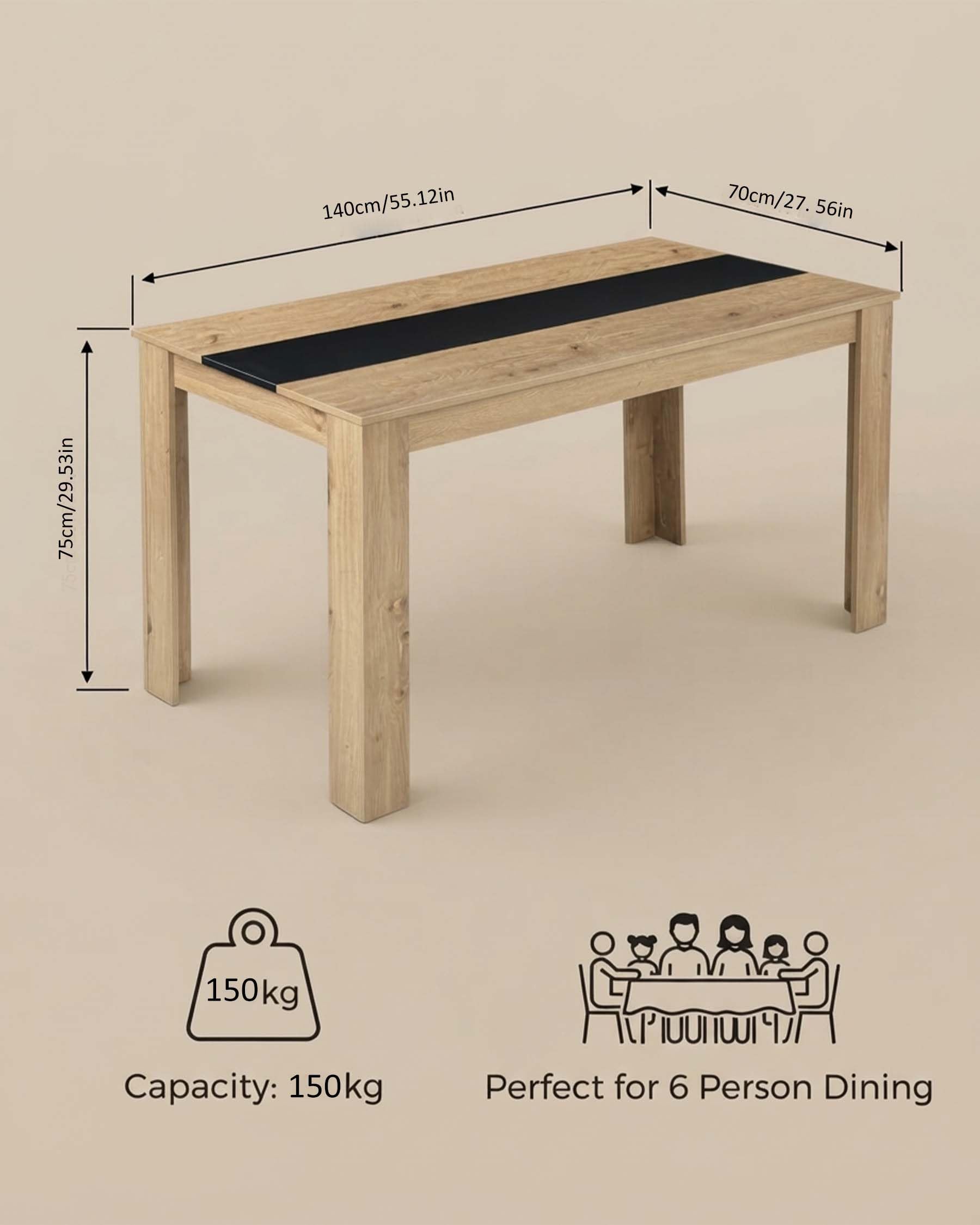 Tavolo da pranzo in legno, 140 x 70 cm, tavolo da cucina, tavolo da