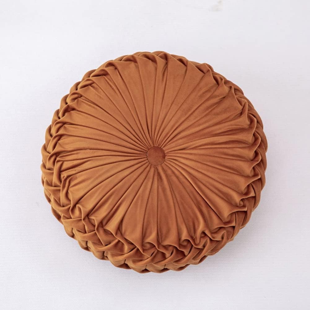 vctops Round Velvet Seat Pad Solid Throw Pillow Pleated Pillow Cushions Soft Chair Cushions for Bedroom Living Room Car Office Chairs (Light Blue, Diameter 15")