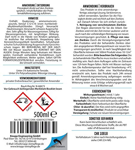 KNOPP Zierkies, Zierkiesreiniger + Versiegelung, Flechtenentferner, Grünbelagentferner, gebrauchsfertig, 500ml Sprüher