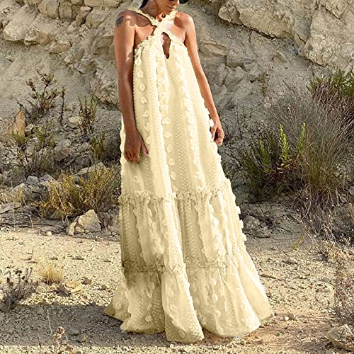 Jinmgg Summer Dresses For Women 2023 Slim-Fit Princess Dresses Solid Color Ladies Sleeveless Party Dress Cute A Line Dresses Casual Basic Flapper Dress Graphic Sundresses For Beach Vacation Beige M #TOP1