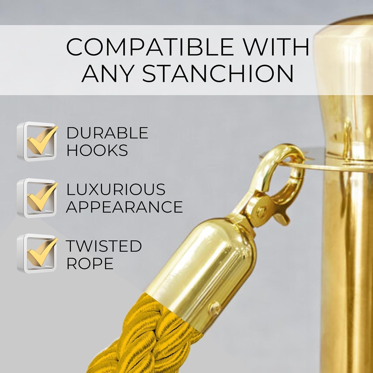 5FT Gold Braided Stanchion Rope Set – 6 Pack Thick Twisted VIP Ropes for Stanchion Posts Elegant Crowd Control Stanchions and Rope Barrier for Events and Parties