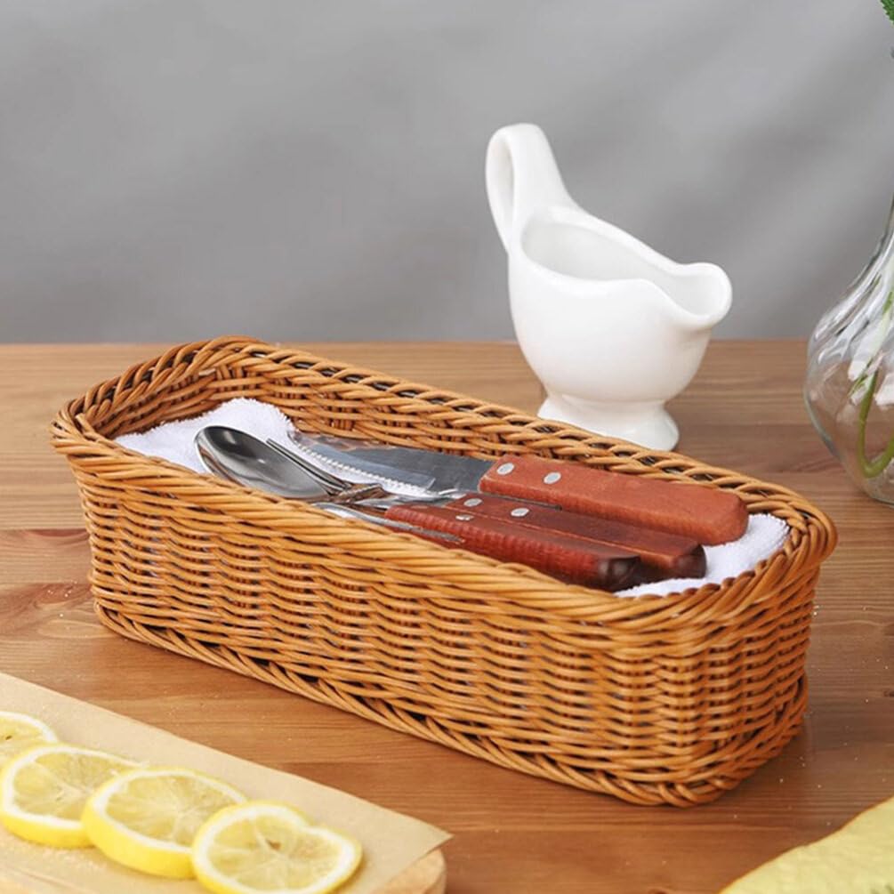 Cabilock 2 Pezzi Cesto Per Posate In Vimini Cestini Intrecciati Rettangolari Contenitori Porta Utensili In Rattan Intrecciato Organizzatore Per Posate Portaposate In Per