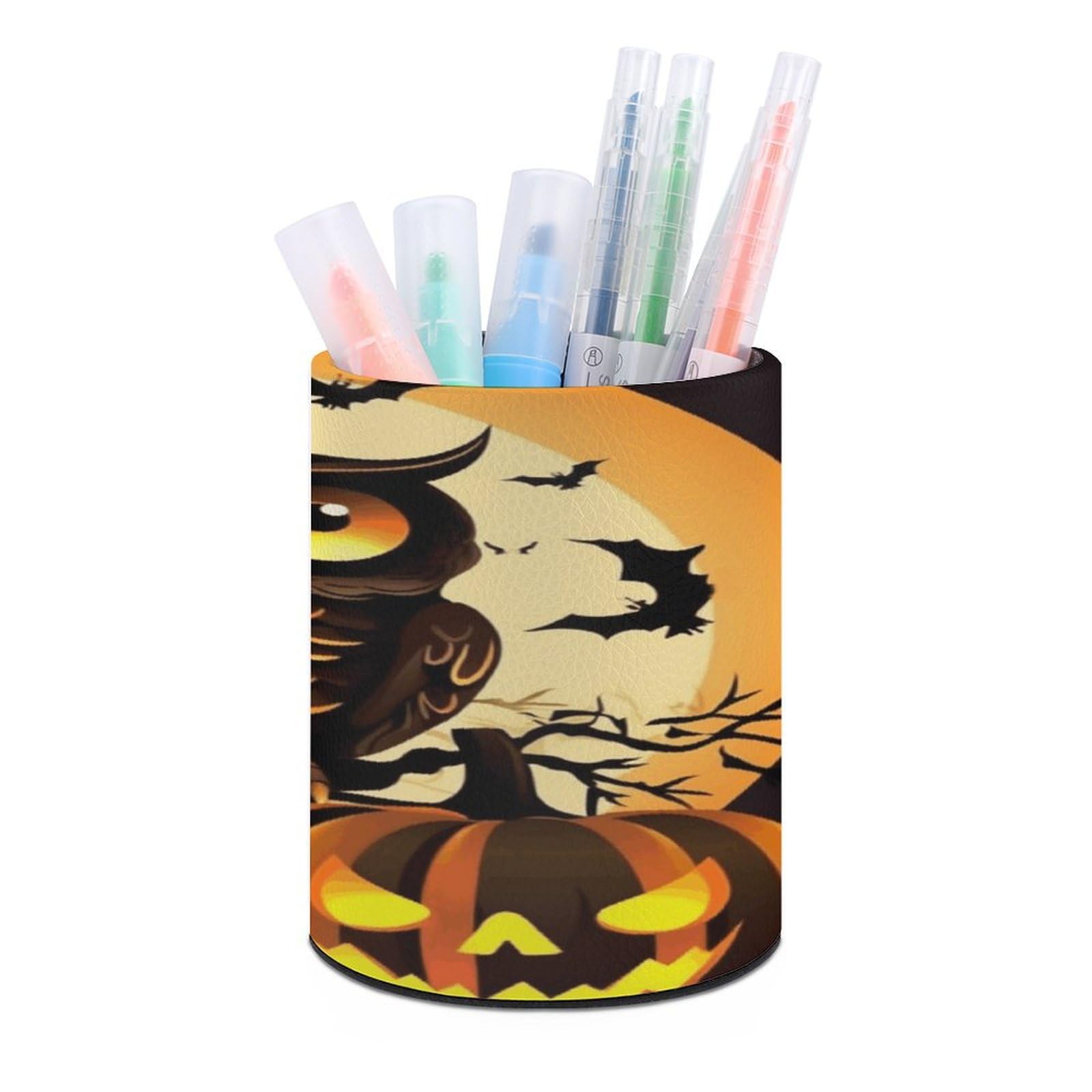 VstaDank Black Tree Owl Pumpkin Head Pen Holder for Desk Makeup Brush Holders Stylish Pen Cup Cute Pencil Cup Round Pencil Holder Decor Brush Scissor Holders for Multifunctional Office Supplies