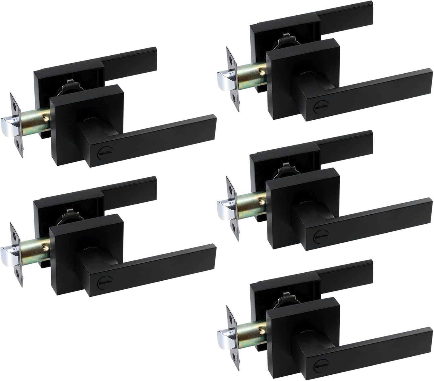 JO.KO Keyless Entry Door Lock, Square Door Lever for Bedroom, Passage Door Privacy Locking Interior/Exterior Entry Door Knob/Heavy Duty