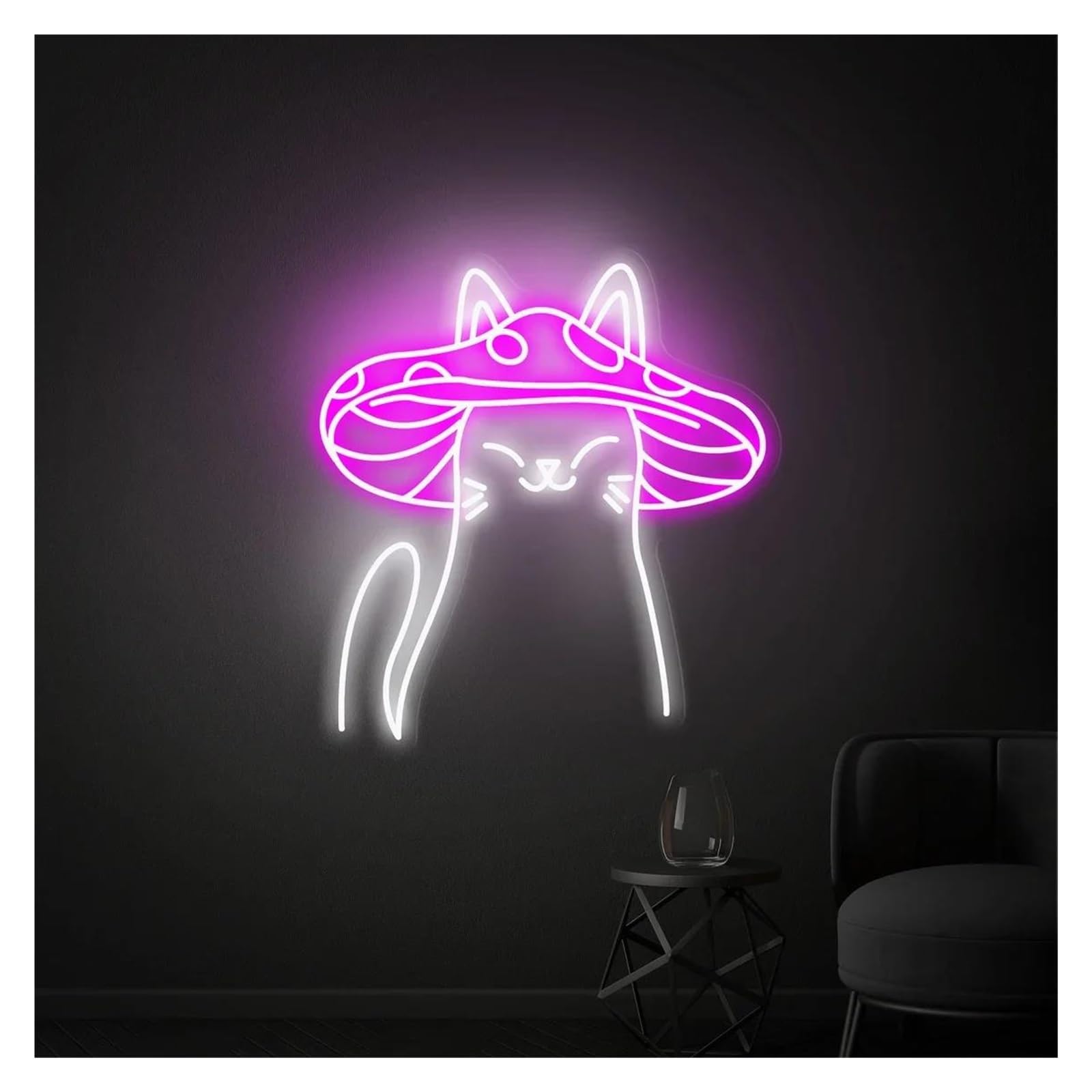 LEMST Signs Lamp Mushroom Neon Sign USB Powered Adjustable Brightness Mushroom Cat Neon Lights for Home Wall Decor 28cmx38cm(C)