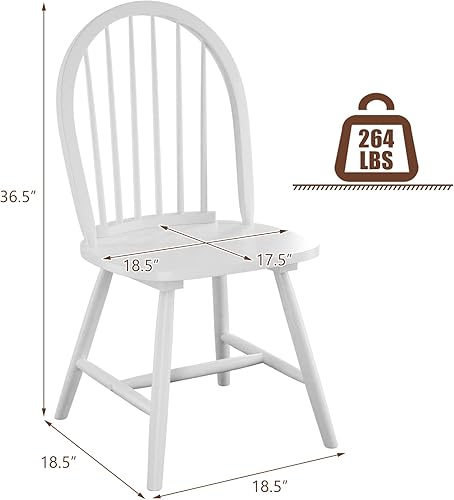 Miniatura 3 de POWERSTONE Juego de 2 sillas de comedor, sillas Windsor de madera con respaldo de husillo, silla de comedor de granja, silla de cocina, color blanco