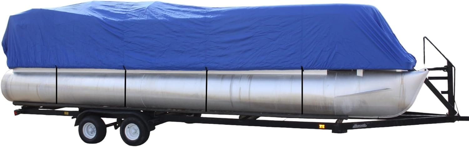 Vortex Direct Royal Blue 24' Ultra Pontoon/Deck Boat Cover, Elastic, Strap System, Fits 22'1" to 24' Long Deck Area, Up to 102" Beam