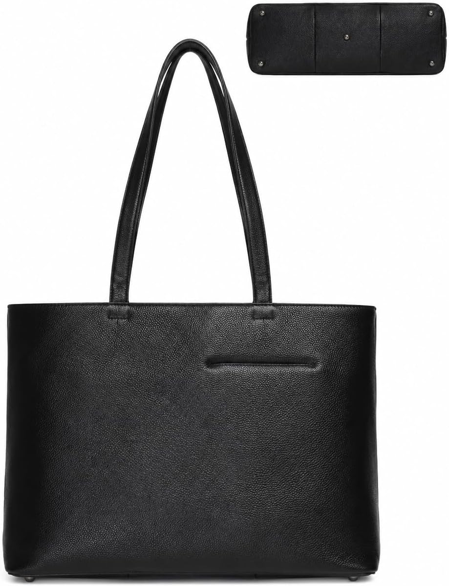 Pebble Leather Tote Bag for Men Shoulder Bag Grain Leather Men's Totes for Everyday Carry Large Capacity (Black)