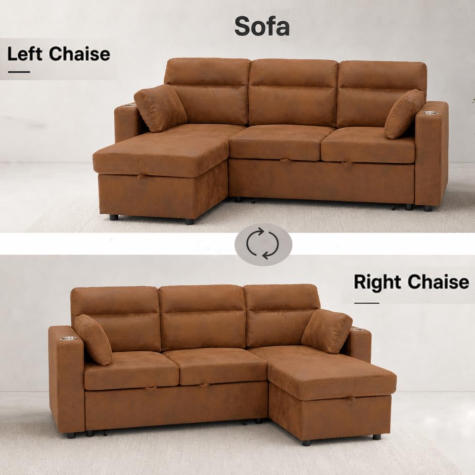 Image of KEIKI 82.5 inch Sleeper L Shaped Sofa with Pull Out Bed,