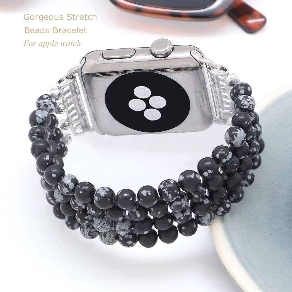 KAI Top Beaded Bracelet Compatible with Apple Watch Band 38mm 40mm 41mm 42mm 44mm 45mm 46mm 49mm, Natural Stone Beaded Elastic Stretchy Replacement Band for iWatch Ultra SE Series 10 9 8 7 6 5 4 3 2 1 - Image 4