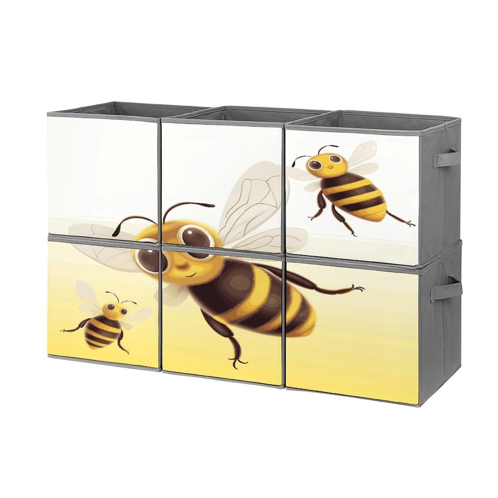Btcowzrv Style Honey Bee1 Storage Cubes, 6 Pack Oxford Fabric Foldable Collapsible Bins With Handles, Cubby Storage Baskets Boxes For Closet Shelves Office Organization