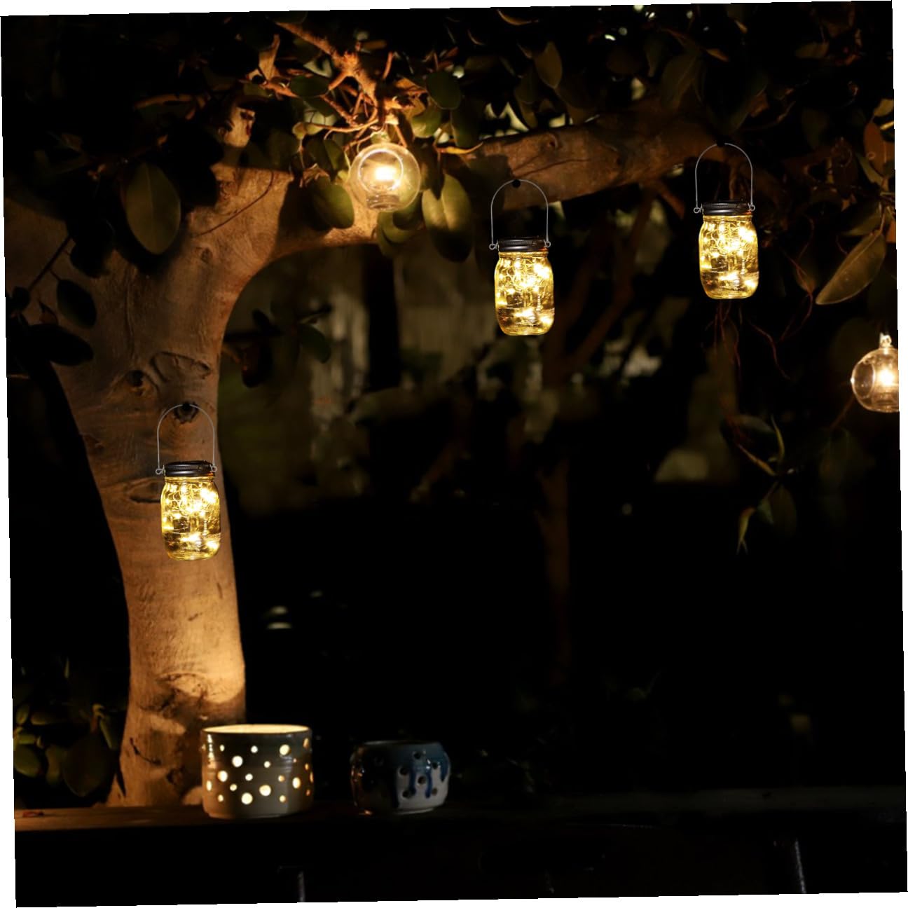 Set 4 Coperchi per Luci a Stringa Solari da 2m 20 LED in Alluminio e Acciaio Inox, Copertura per Barattoli da Giardino Luce Calda per Decorazioni Esterne e Atmosfera Romantica