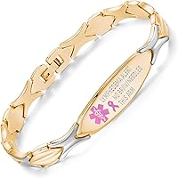Vista 75 de LinnaLove Pulseras de alerta médica personalizadas para mujer, pulseras médicas de emergencia de acero inoxidable con grabado gratuito (7.5)