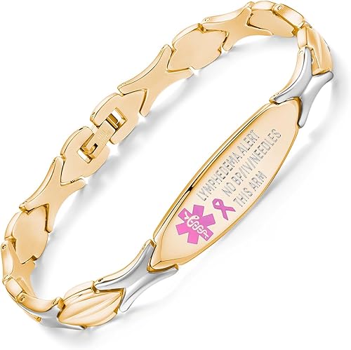 LinnaLove Lymphedema Alert Bracelets no bp/iv/needles this arm Stainless Steel Medical id Bracelets for Women