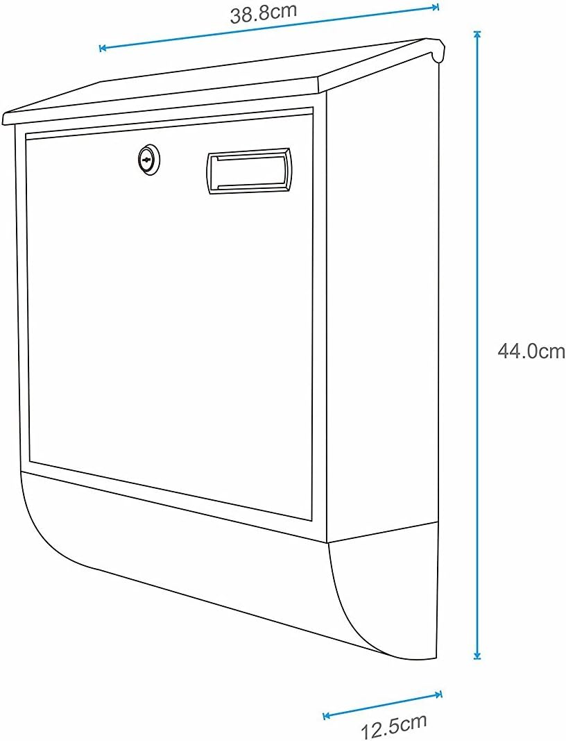 Diagram showing the dimensions of the Livarno Stainless Steel Mailbox