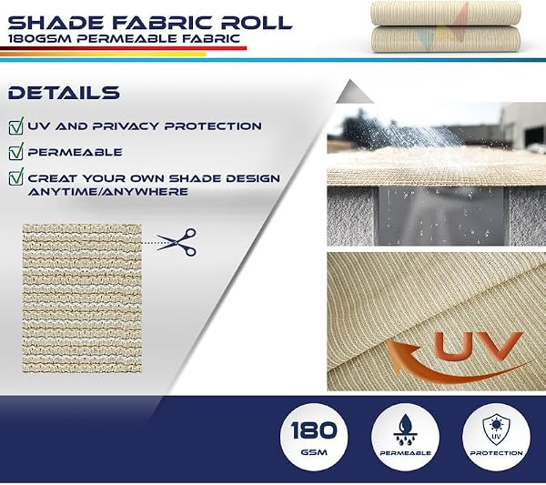 Windscreen4less 8'x50' Sun Shade Fabric Roll Shade Cloth Cover Wind Screen UV Block for Outdoor Pergola Patio Backyard Garden Greenhouse, Beige - 3
