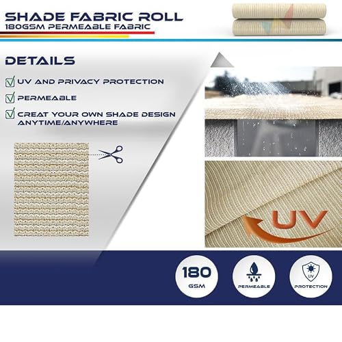 Windscreen4less 6'x15' Sun Shade Fabric Roll Shade Cloth Cover Wind Screen UV Block for Outdoor Pergola Patio Backyard Garden Greenhouse, Beige