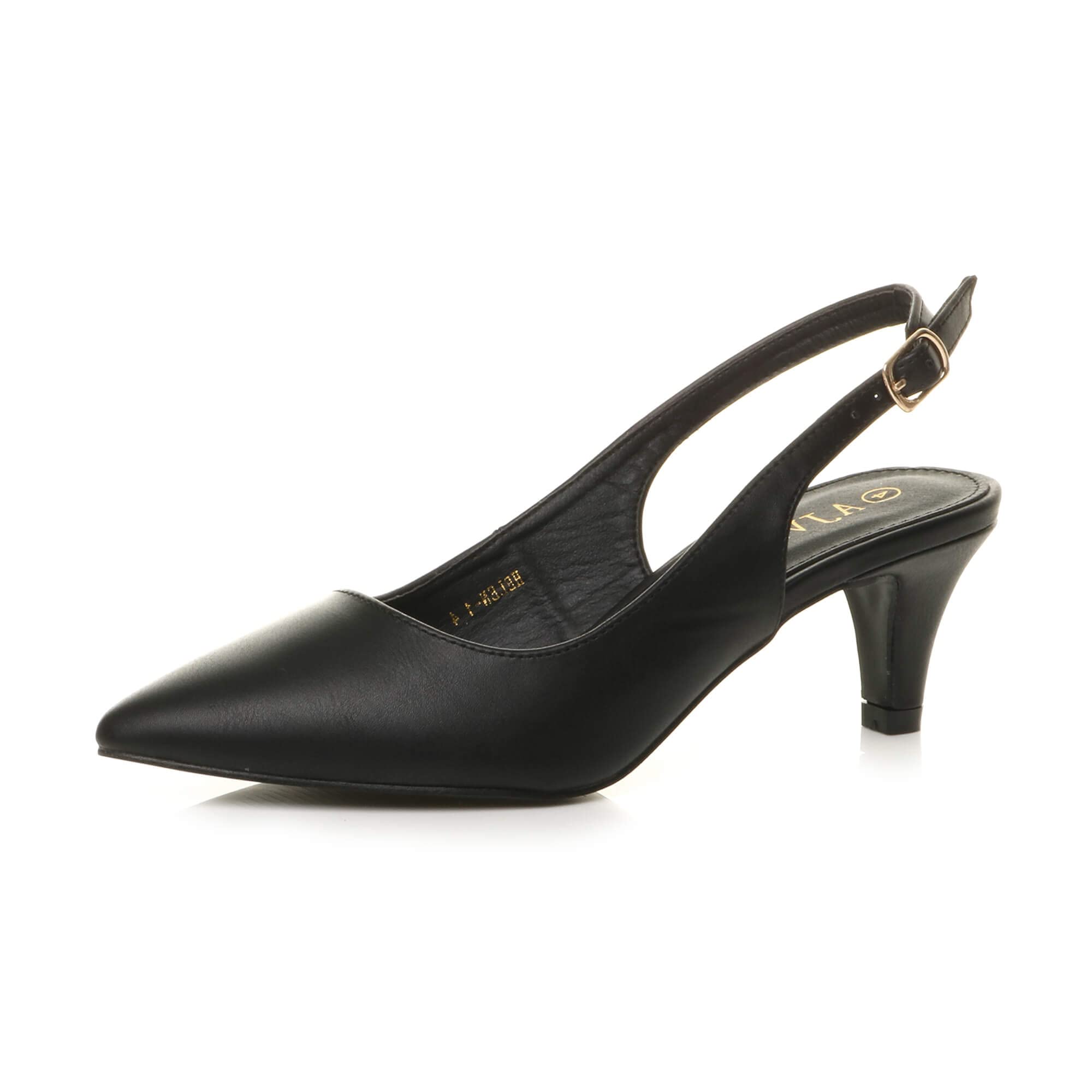 Damen Kleiner Absatz Party Abend Hochzeit 50er Slingback Schnalle Spitz Schuhe mit Offenem Rücken Größe