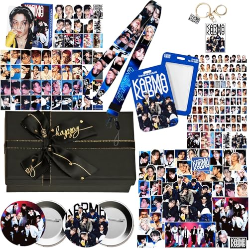 KARMA Album Gift Box Set, Including 55PCS Photocards, 100PCS Album Sticker Pack, 1 Lanyards, Card Holder, 1 Keychain and 2 Badge Gift for Merch