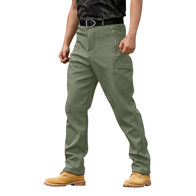 Fleece Lined Cargo Pants for Men Waterproof Tactical Ripstop Baggy Warm Winter Work Hiking Ski Pants Multi Pockets