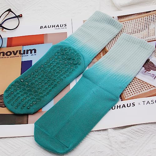 Xtbpqmx Women Long Yoga Pilates Socks With Grips Non Slip Tie Dye Grippy Socks For Barre Hospital Ballet Dance (Green) #TOP2