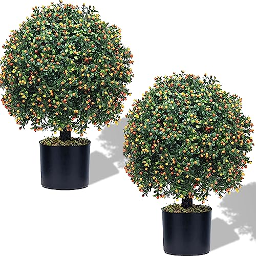 Two 24''T Outdoor Artificial Boxwood Topiary Ball,16 inches Wide