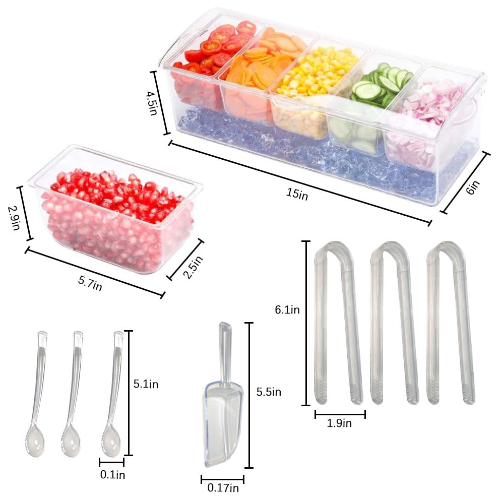 LucaSng Contenitori per condimenti con coperchio, vassoio per ghiaccio, organizer per condimenti, contenitore refrigerato, supporto per guarnire il ghiaccio, dispenser, piatto da insalata per feste e