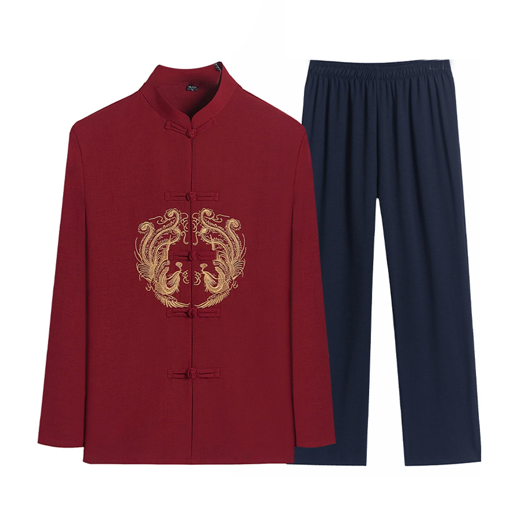 Herren Baumwollwäsche Tai Chi Uniformen Chinesische Kampfkunst Uniform Meditation Anzug Hosen Outfit red-L