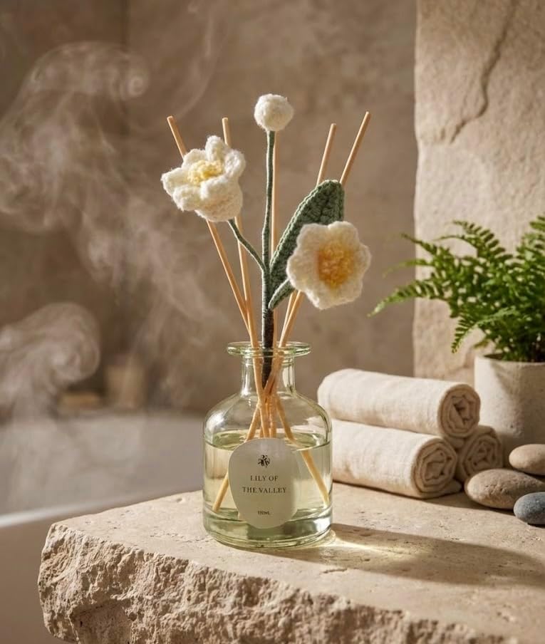 VANGIE Lily of The Valley Reed Diffuser for Home | Fresh Floral Scent | Elegant Glass Bottle with Handmade Flower | Long-Lasting, Vegan | Bedroom & Living Spaces - Image 7