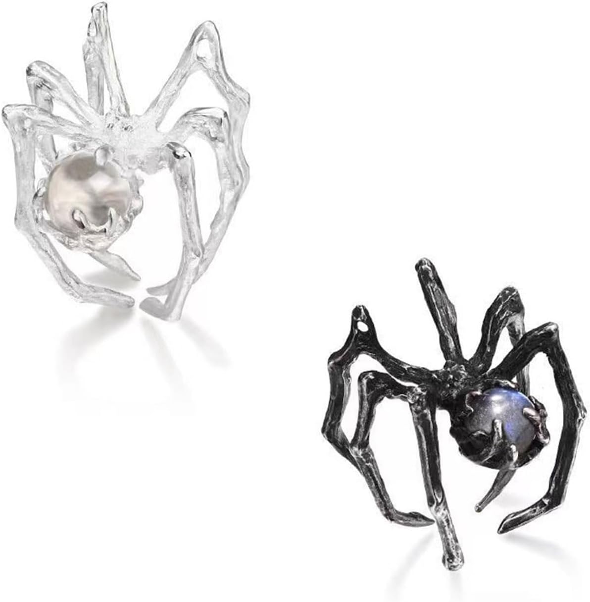 Gothic Spider Rings Halloween Black Silver Spider Statement Rings Adjustable Opal Spider Open Band Rings Jewel Rings Costume Party Gifts for Women and Girls