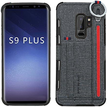 HuiFlying Galaxy S9 Plus Case,Premium PU Leather Shockproof Wallet Case [Credit Card ID Holders] Adjustable Wrist Strap Hand Strap Stand Back Cover TPU for Samsung Galaxy S9 Plus (Black)